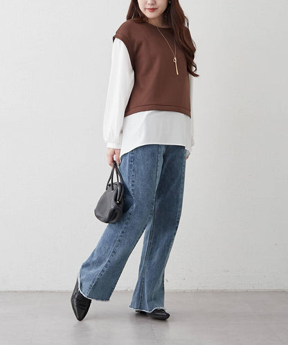 刺繡拼接套頭衫帶項鍊