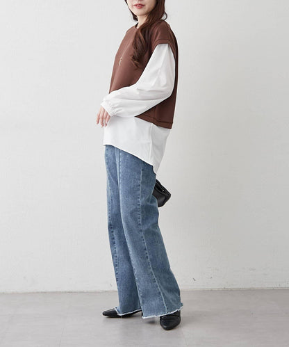 刺繡拼接套頭衫帶項鍊