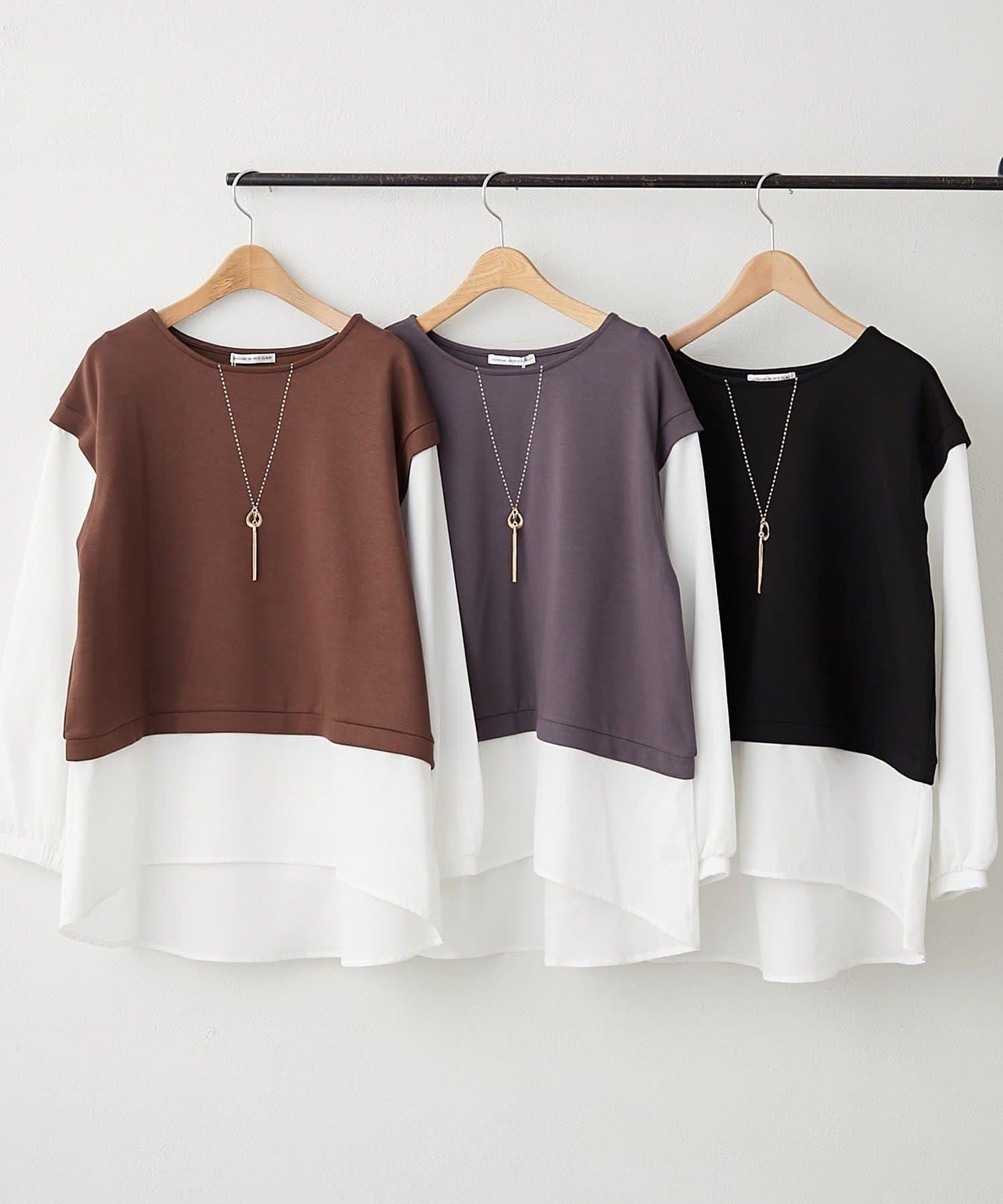 刺繡拼接套頭衫帶項鍊