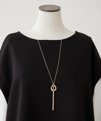 刺繡拼接套頭衫帶項鍊