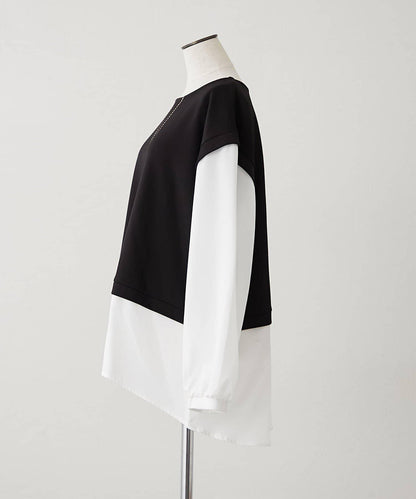 刺繡拼接套頭衫帶項鍊