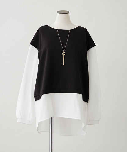 刺繡拼接套頭衫帶項鍊