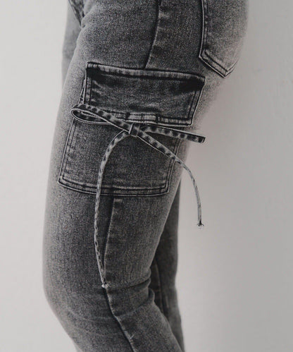 蝴蝶結工裝牛仔喇叭褲