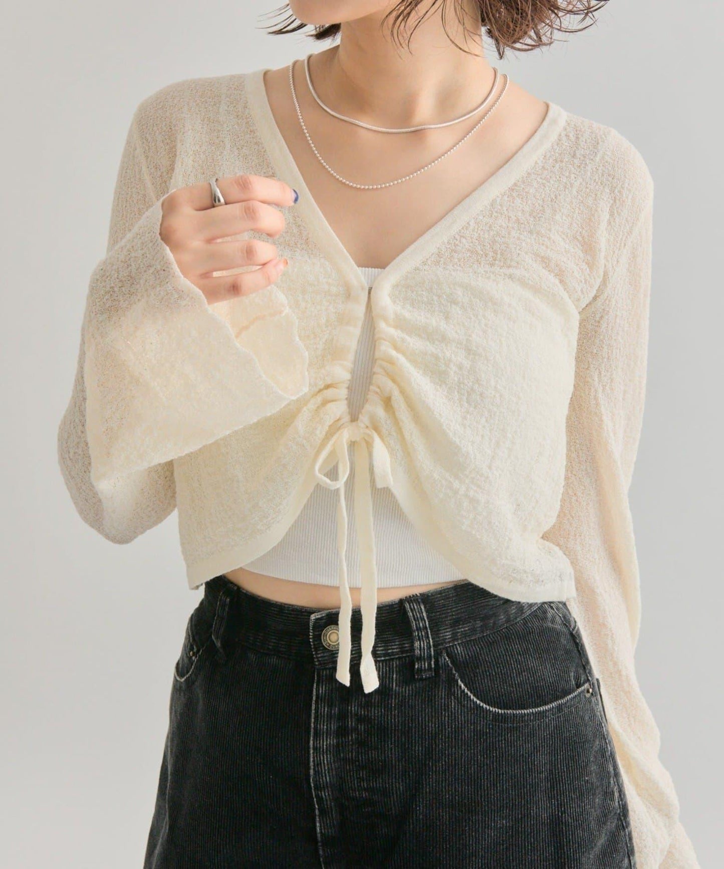 鏤空針織短款開衫