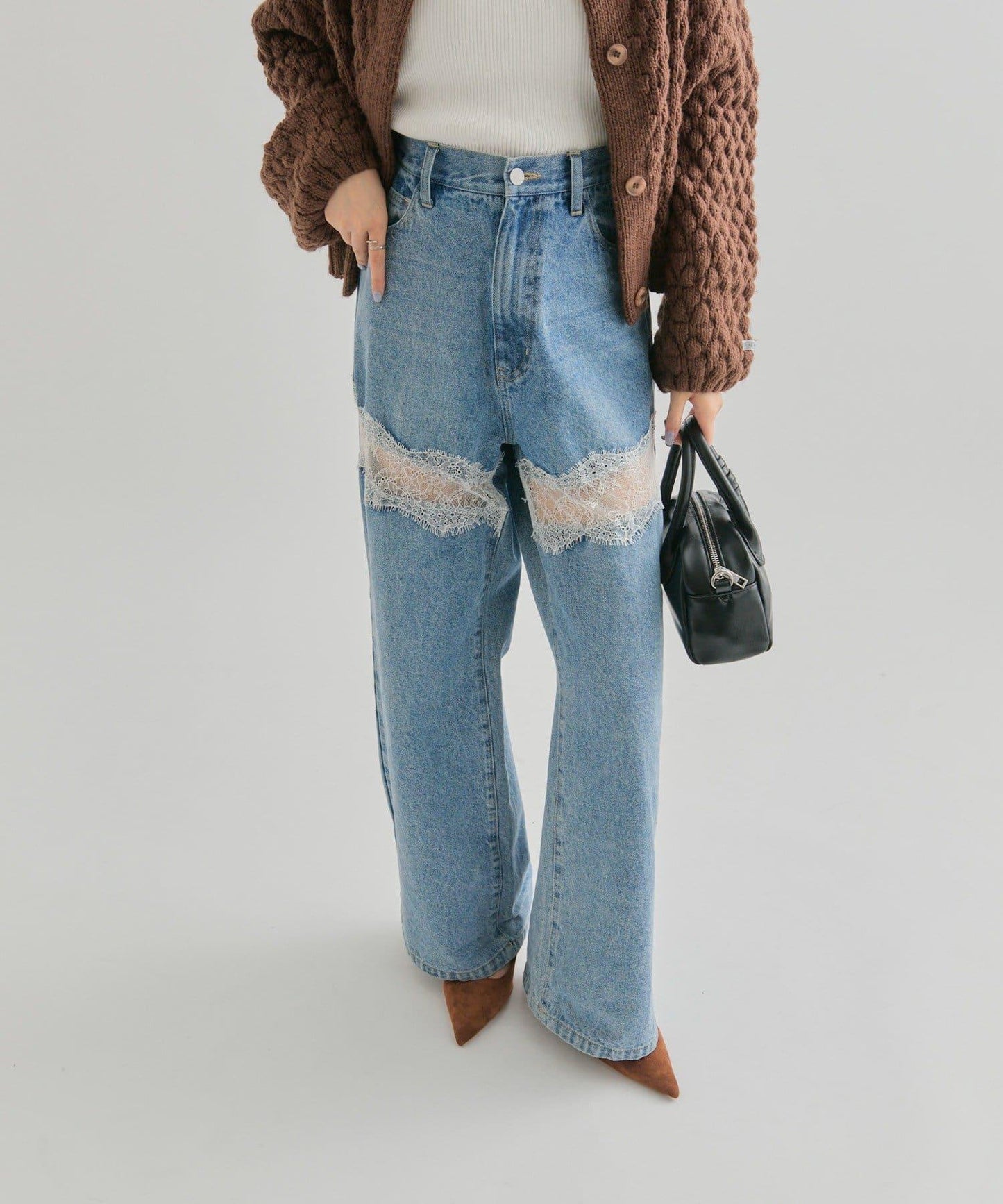 蕾絲拼接牛仔