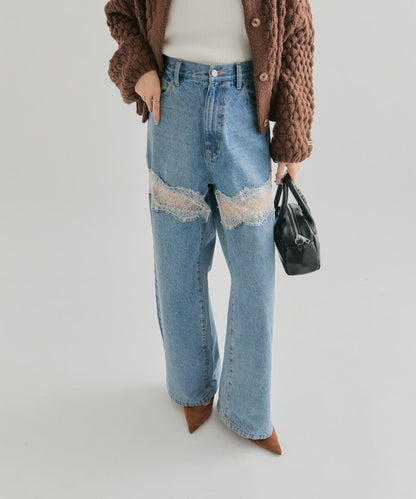 蕾絲拼接牛仔