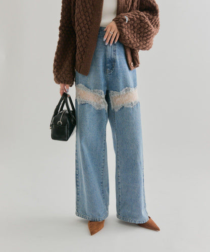 蕾絲拼接牛仔