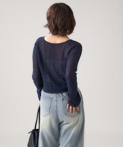 鏤空針織短款開衫