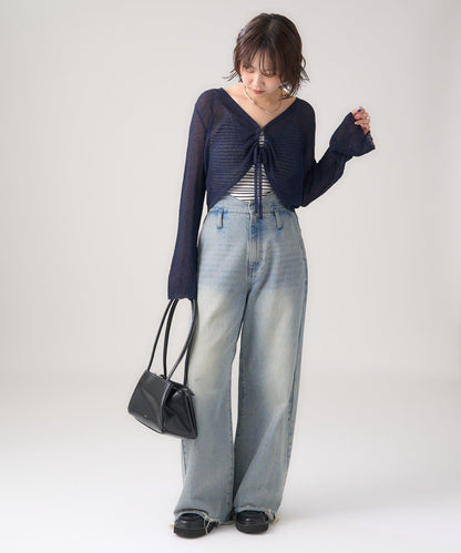 鏤空針織短款開衫