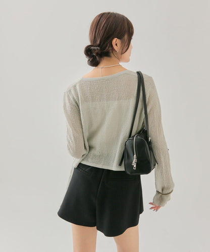 鏤空針織短款開衫