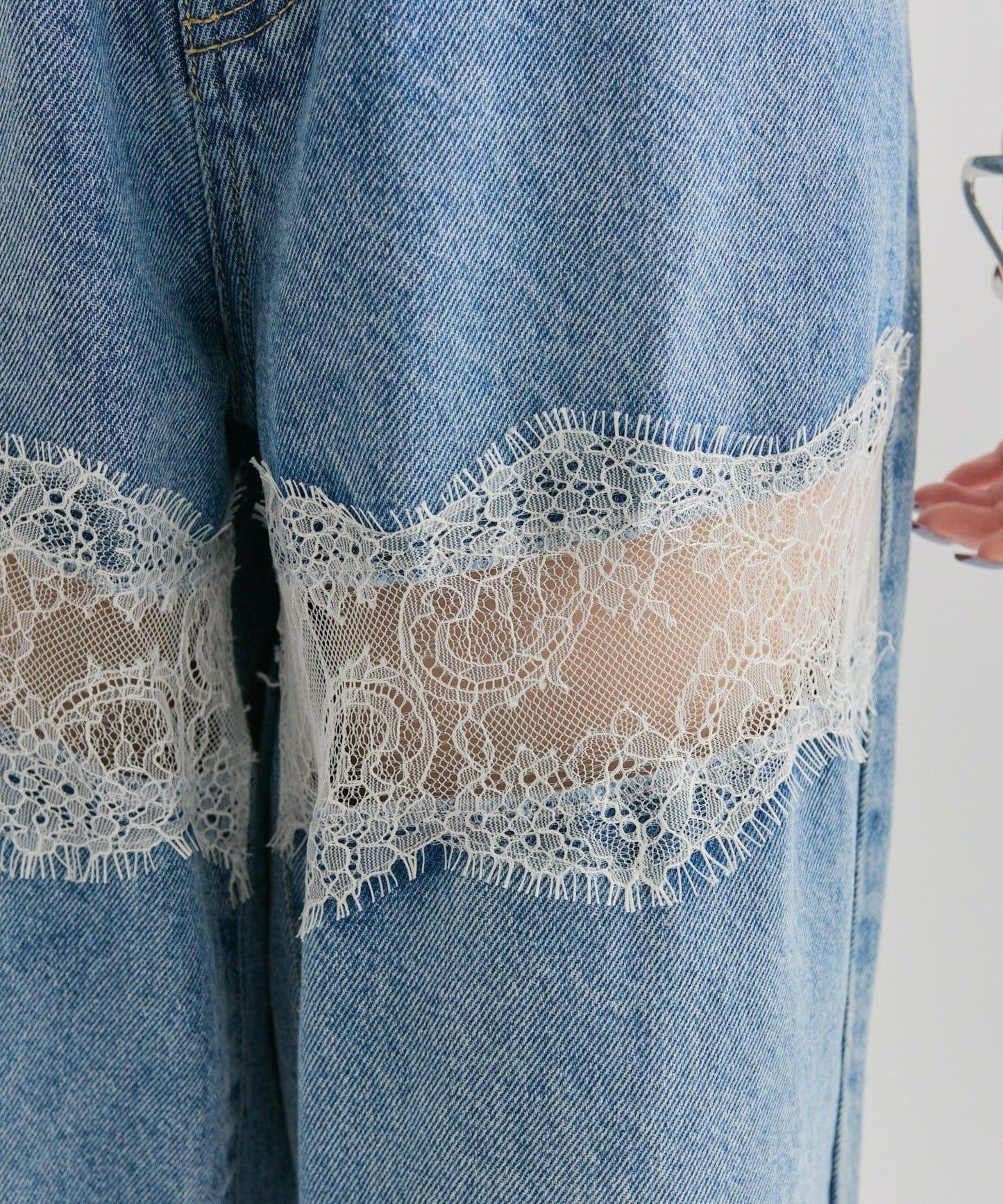 蕾絲拼接牛仔