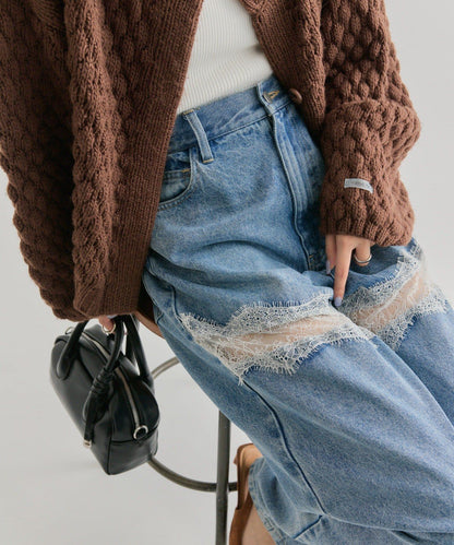 蕾絲拼接牛仔