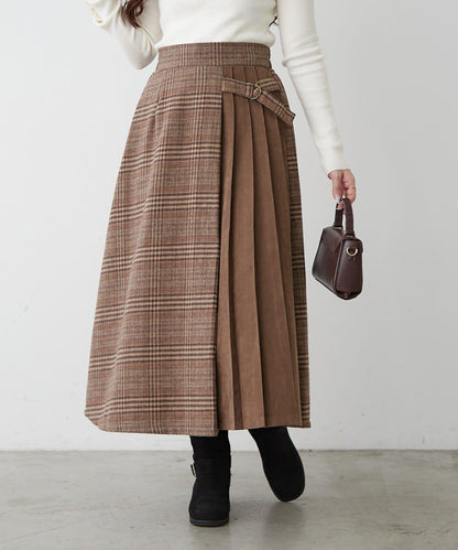 360°立體顯瘦【RMAF】側褶格紋半身裙