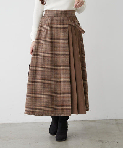 360°立體顯瘦【RMAF】側褶格紋半身裙