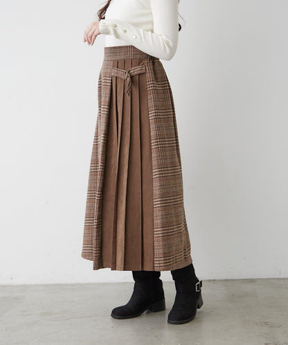 360°立體顯瘦【RMAF】側褶格紋半身裙