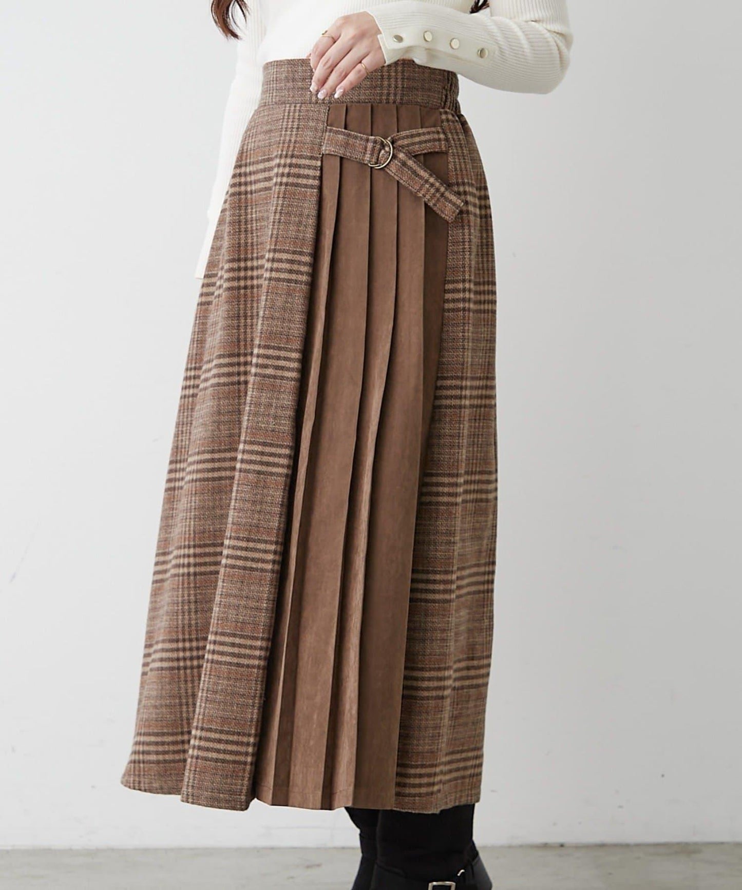 360°立體顯瘦【RMAF】側褶格紋半身裙