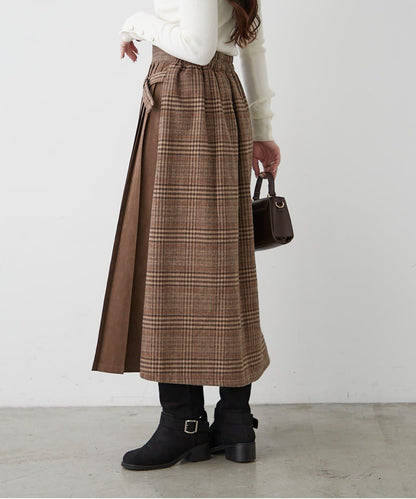 360°立體顯瘦【RMAF】側褶格紋半身裙