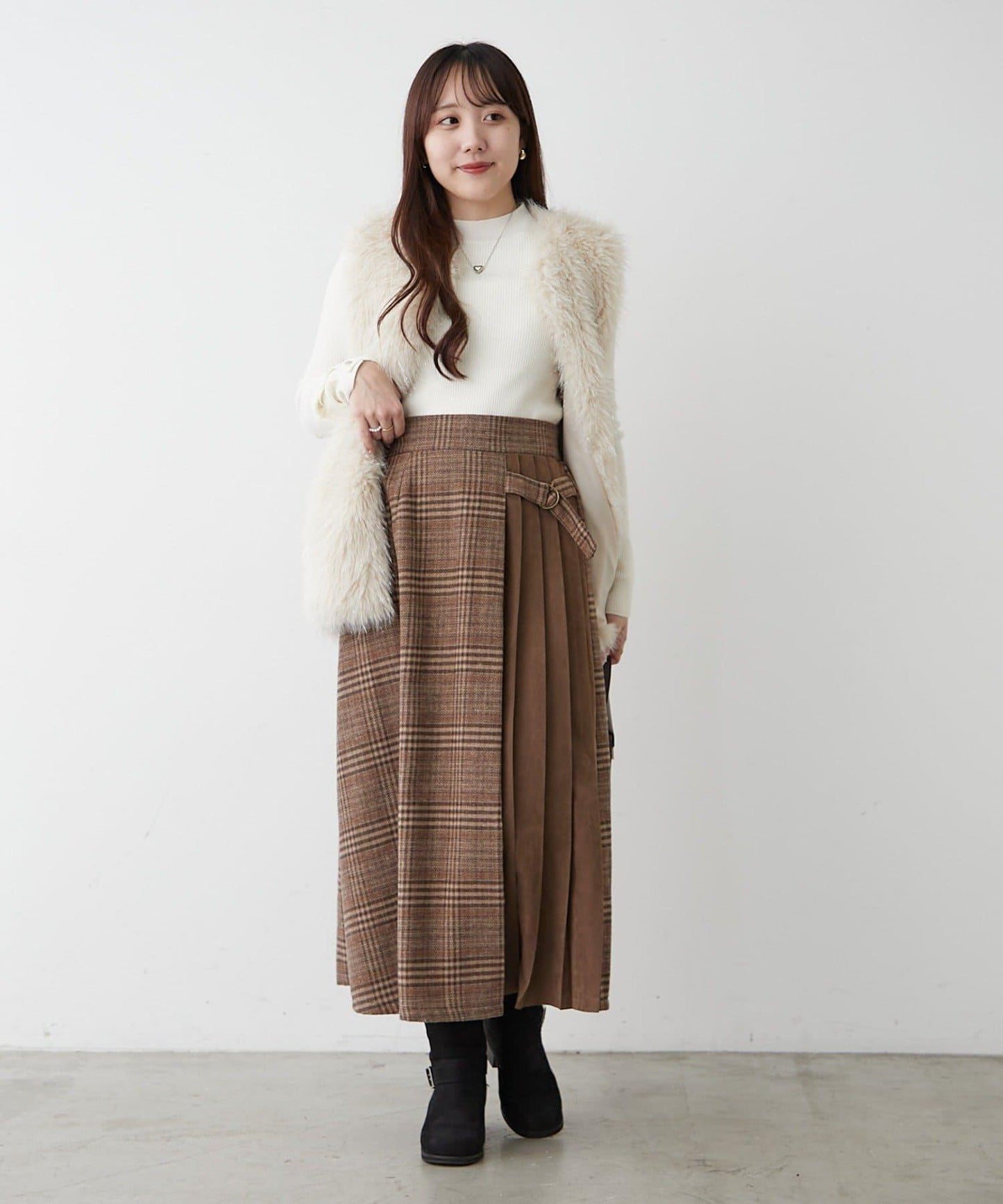 360°立體顯瘦【RMAF】側褶格紋半身裙