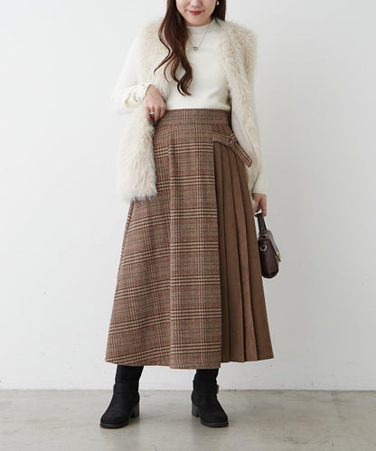 360°立體顯瘦【RMAF】側褶格紋半身裙