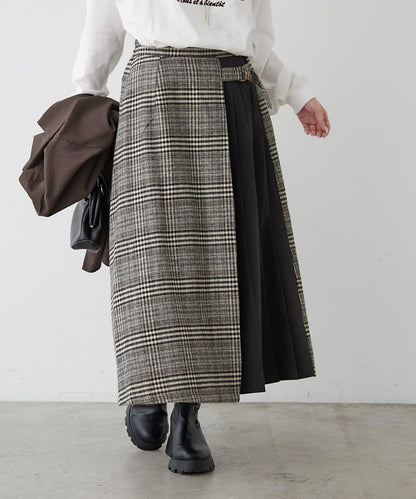 360°立體顯瘦【RMAF】側褶格紋半身裙