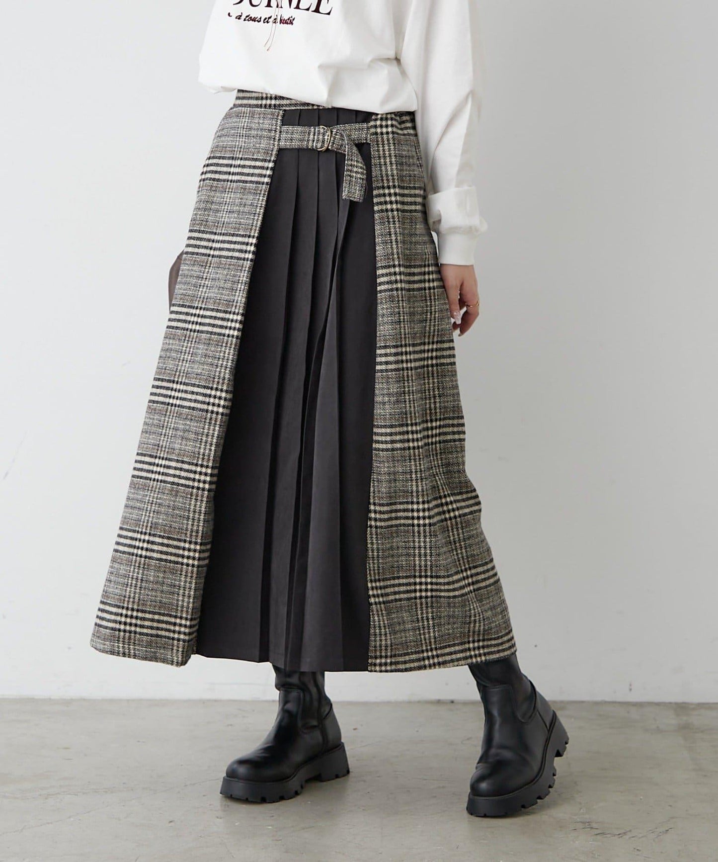 360°立體顯瘦【RMAF】側褶格紋半身裙