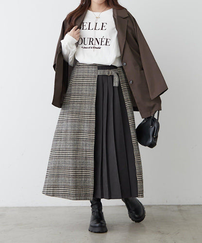 360°立體顯瘦【RMAF】側褶格紋半身裙