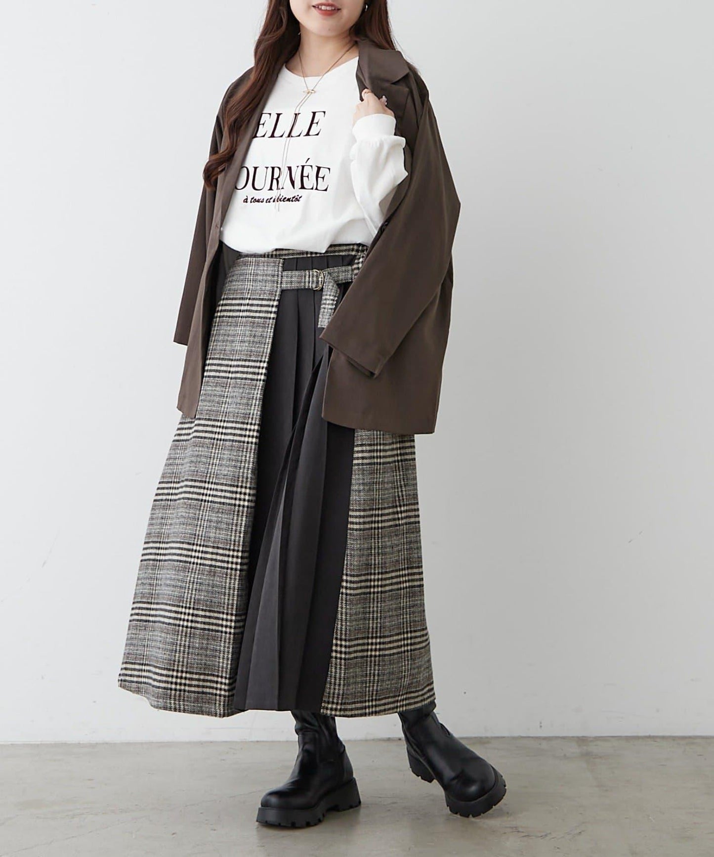 360°立體顯瘦【RMAF】側褶格紋半身裙