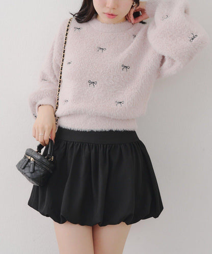 蝴蝶結刺繡羽毛針織衫