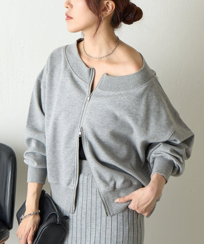 箱型露肩拉鍊上衣