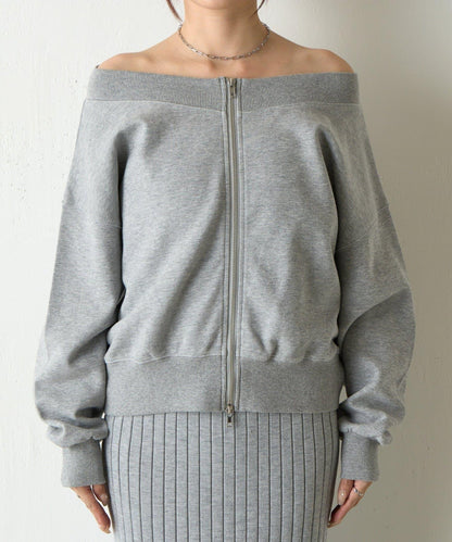 箱型露肩拉鍊上衣