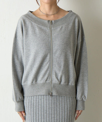 箱型露肩拉鍊上衣