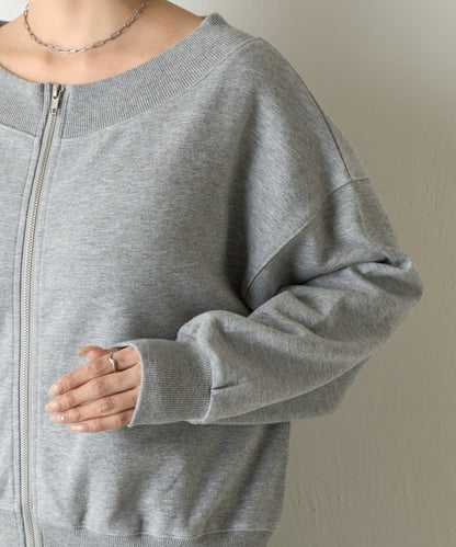 箱型露肩拉鍊上衣