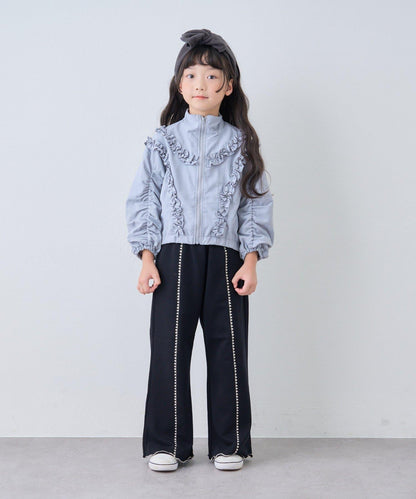 【KIDS】拼色蛤殼縫線微喇叭褲