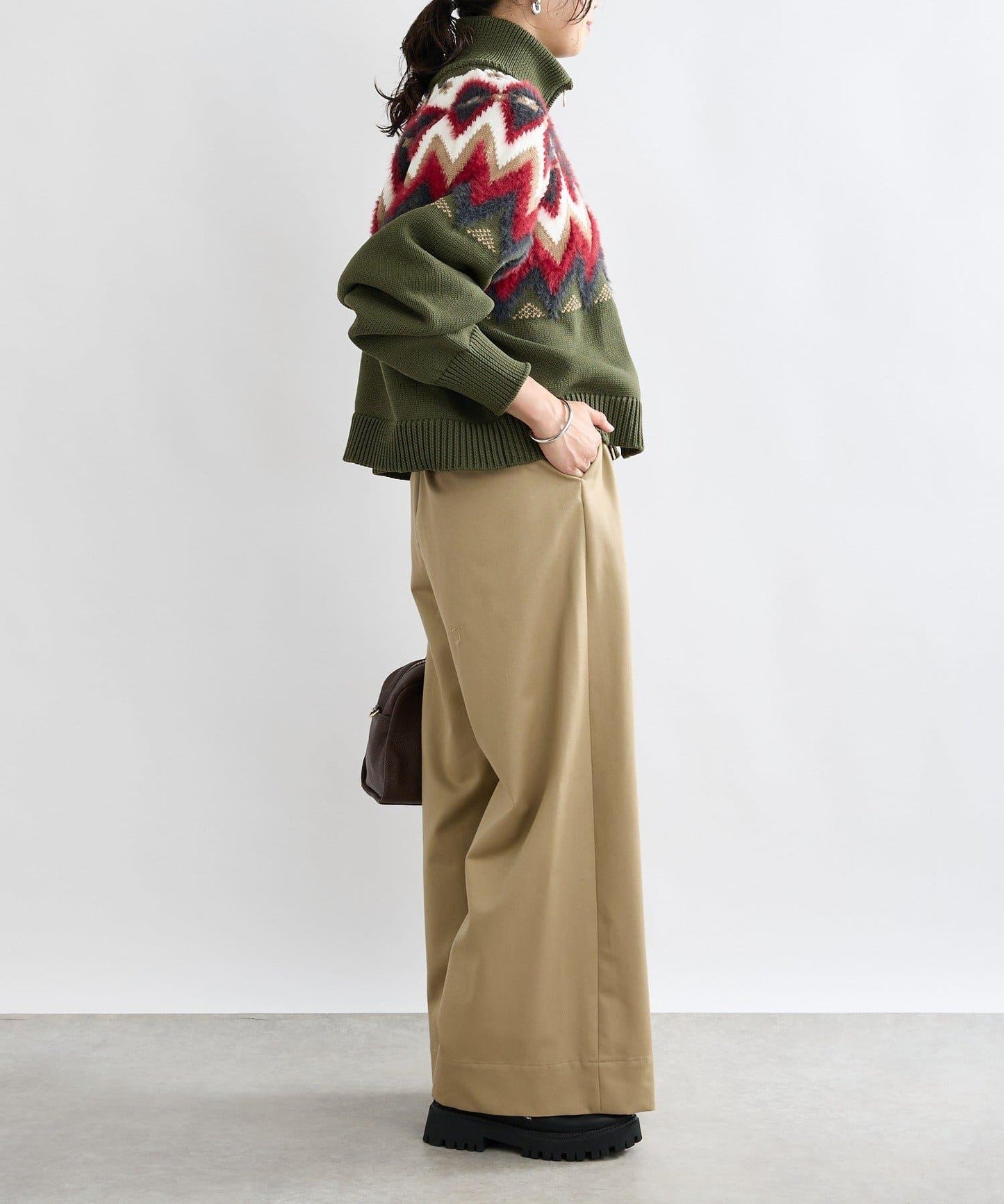 【輕盈感】褶皺工裝寬腿褲