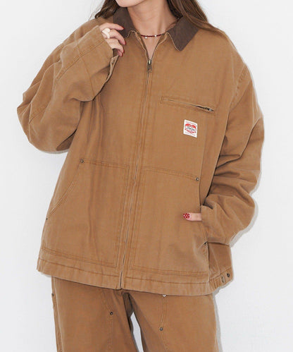 燈芯絨拼色工裝夾克