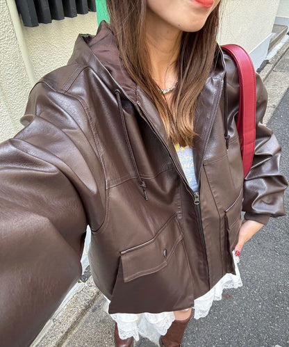 【Ciaopanic】運動風皮革連帽外套