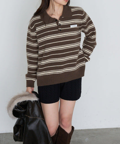 條紋翻領針織衫
