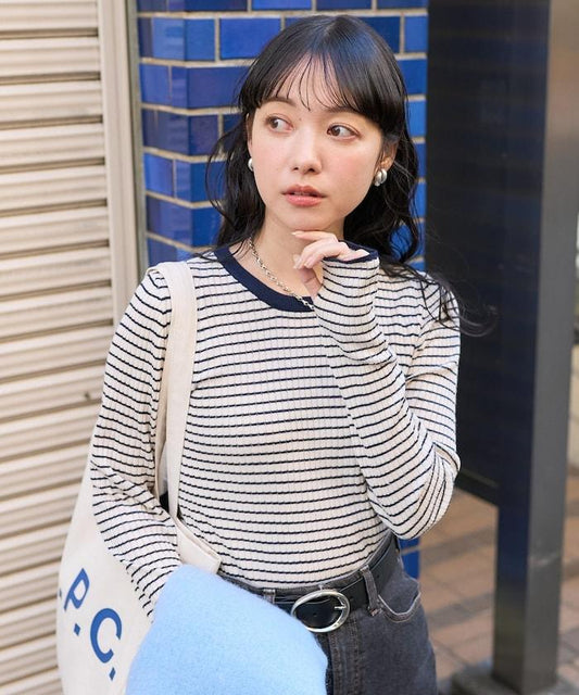 可水洗條紋圓領針織衫