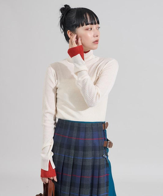 可水洗拼色疊穿高領針織衫