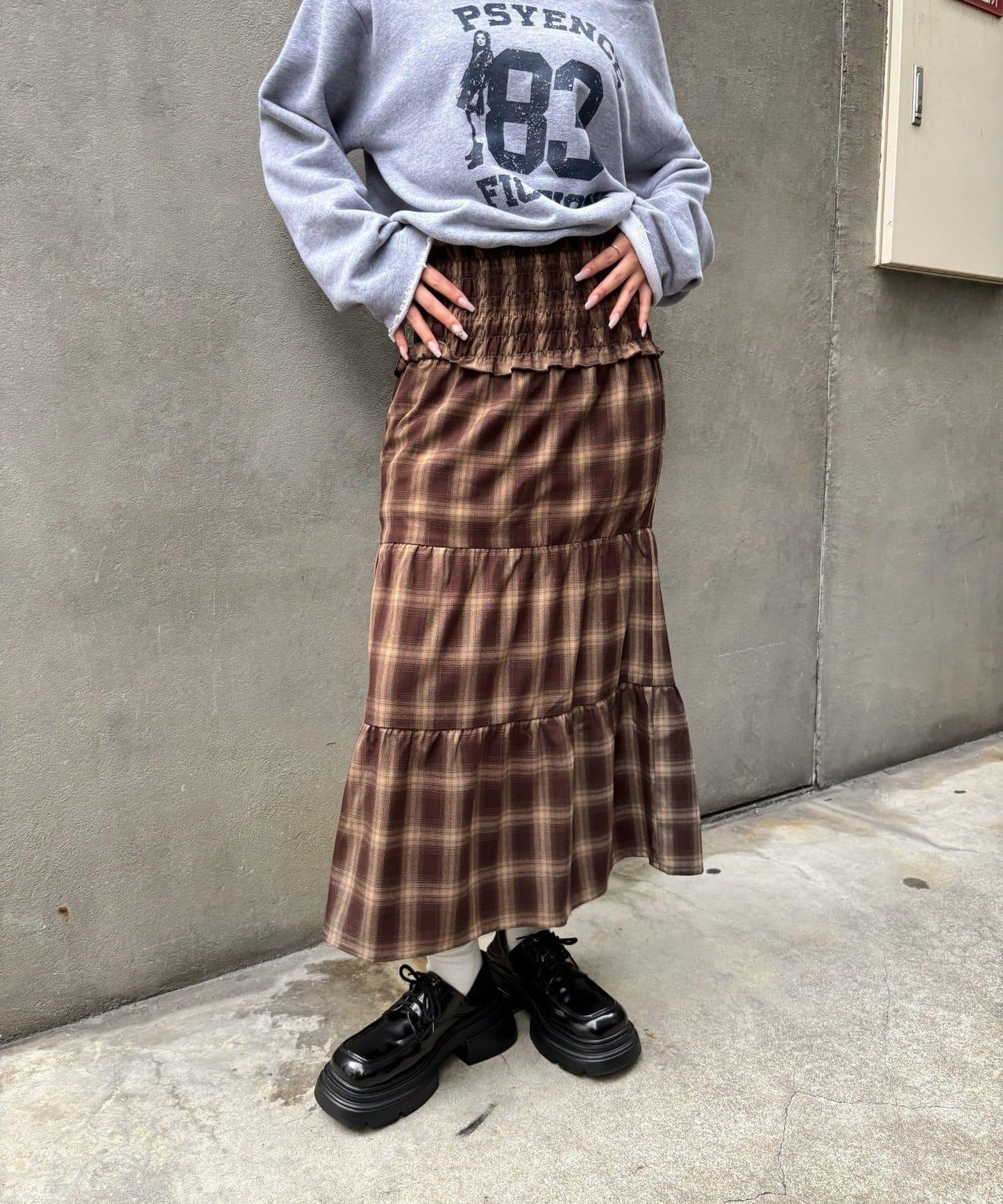 褶皺長款半身裙