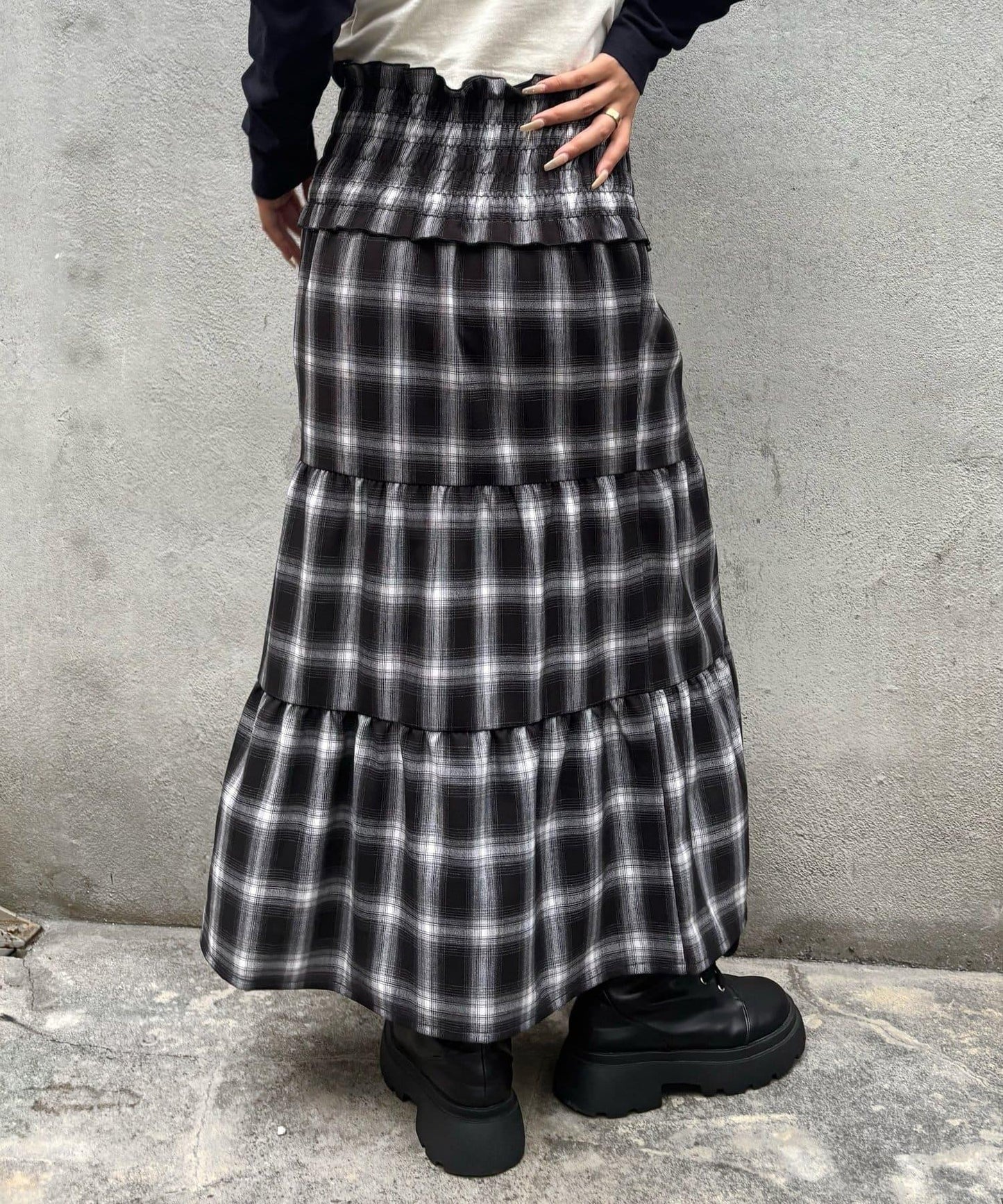 褶皺長款半身裙