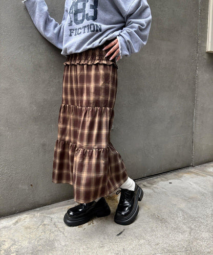 褶皺長款半身裙