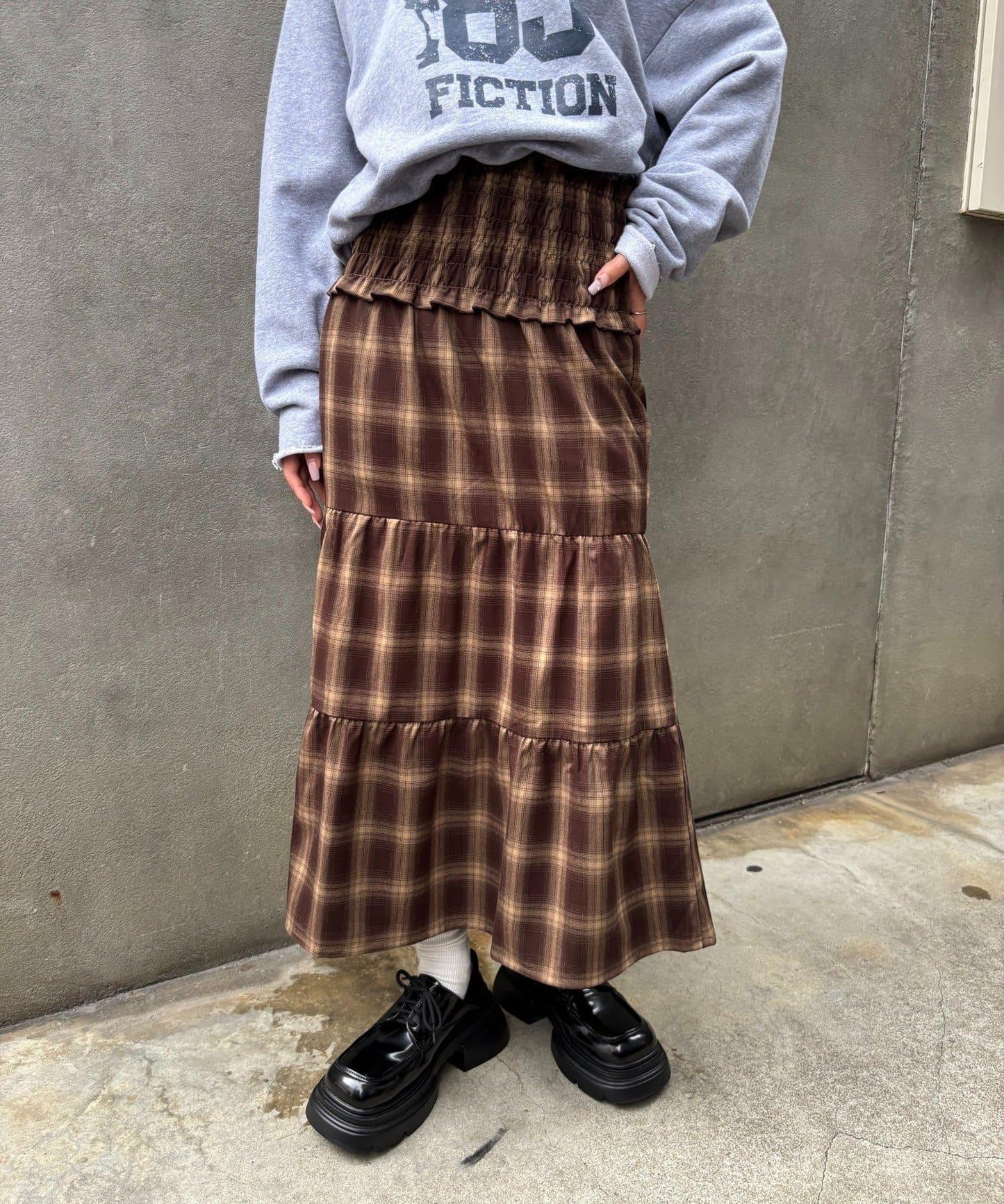 褶皺長款半身裙