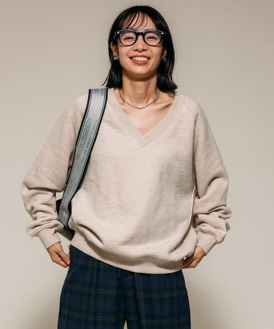 加絨混色V領衛衣套頭衫