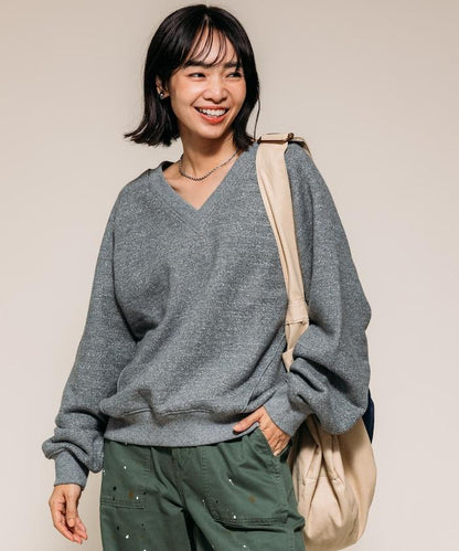 加絨混色V領衛衣套頭衫