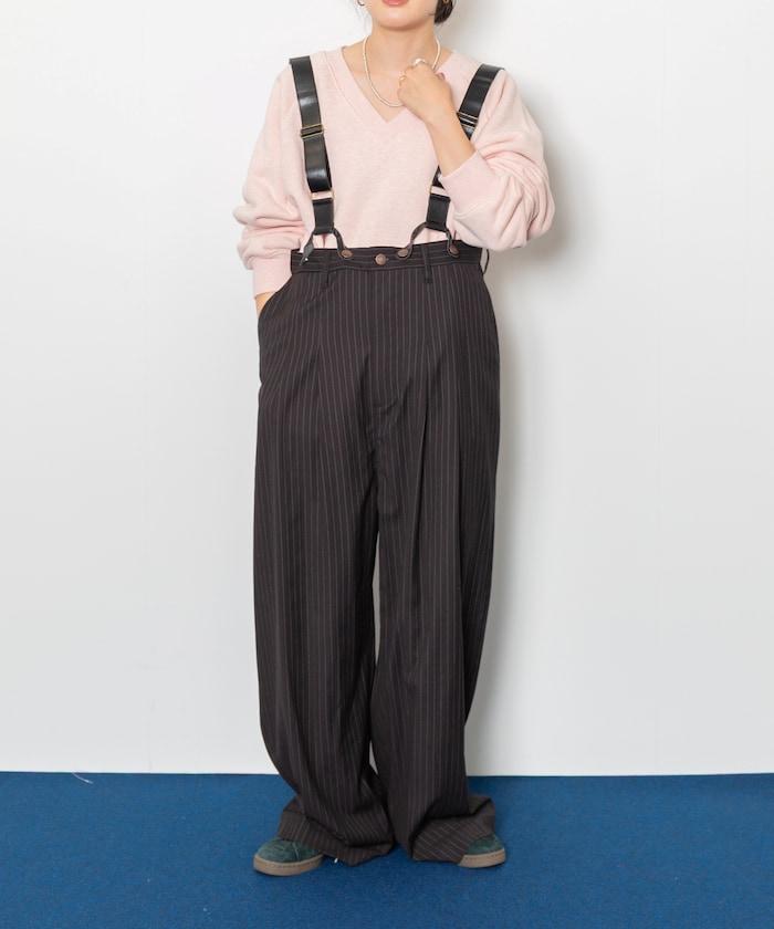 TR可拆卸揹帶寬鬆雙褶西裝長褲