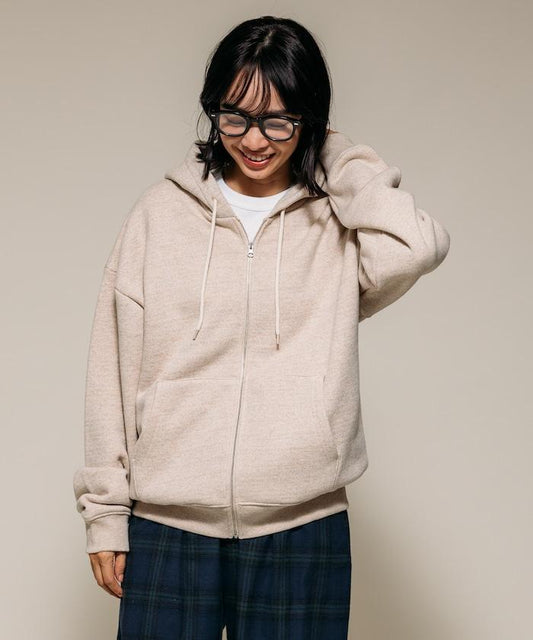 加絨混色拉鍊連帽衛衣