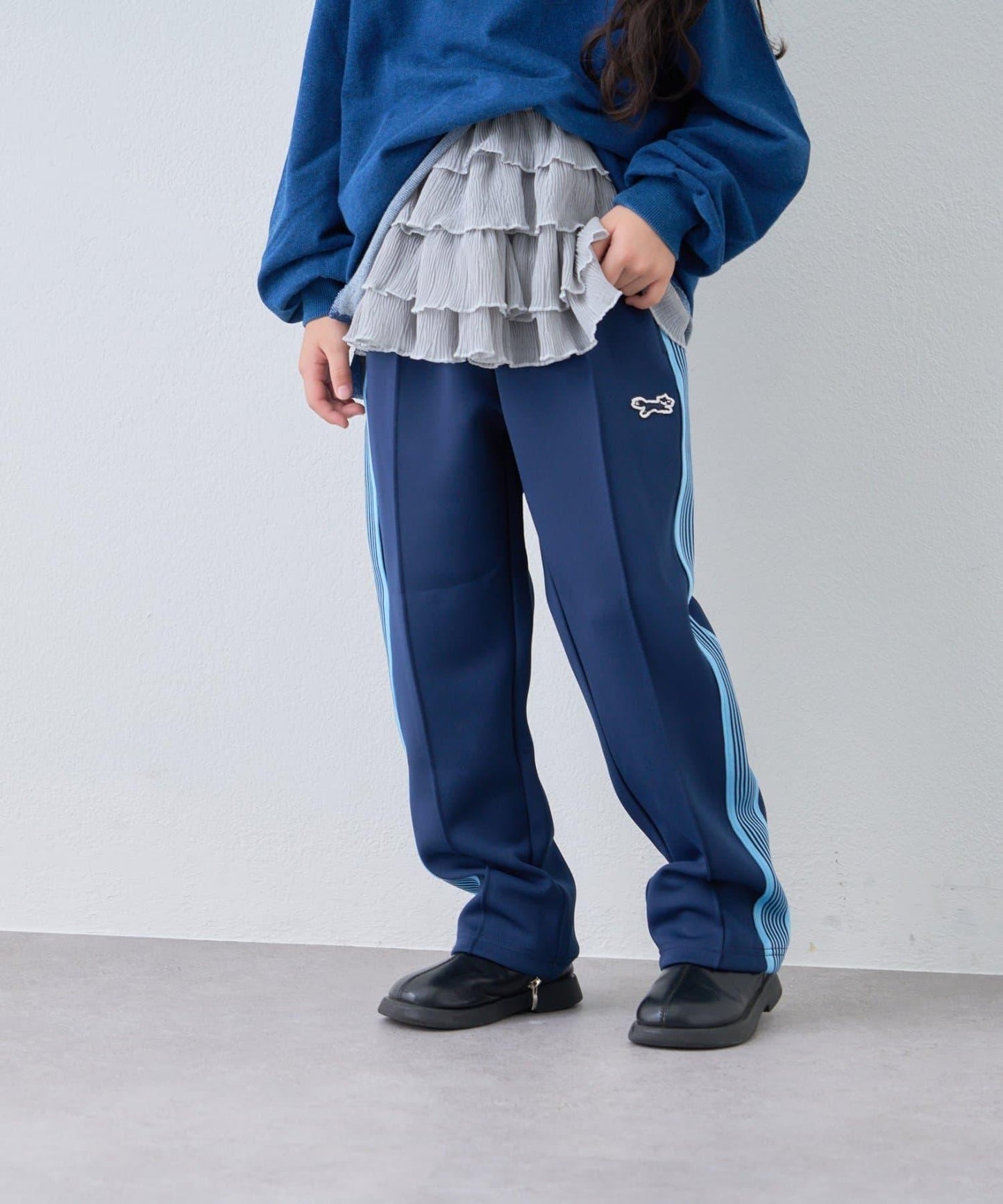 【KIDS】【FOX×TYPY】彈力針織拼接運動長褲