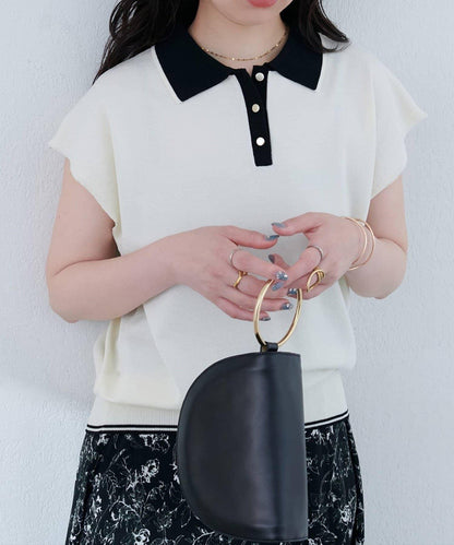 【natural couture】帶領配色條紋針織衫