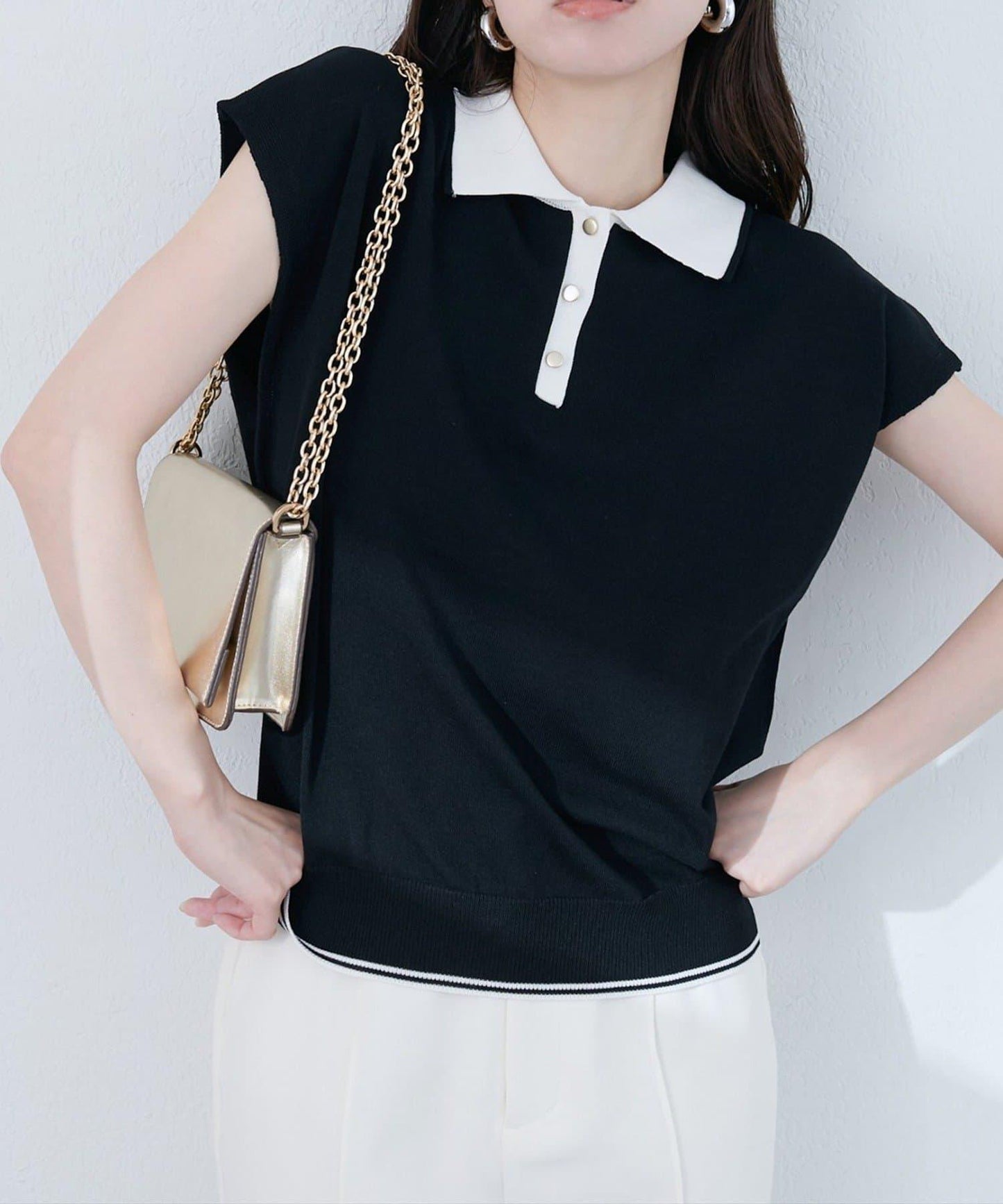 【natural couture】帶領配色條紋針織衫